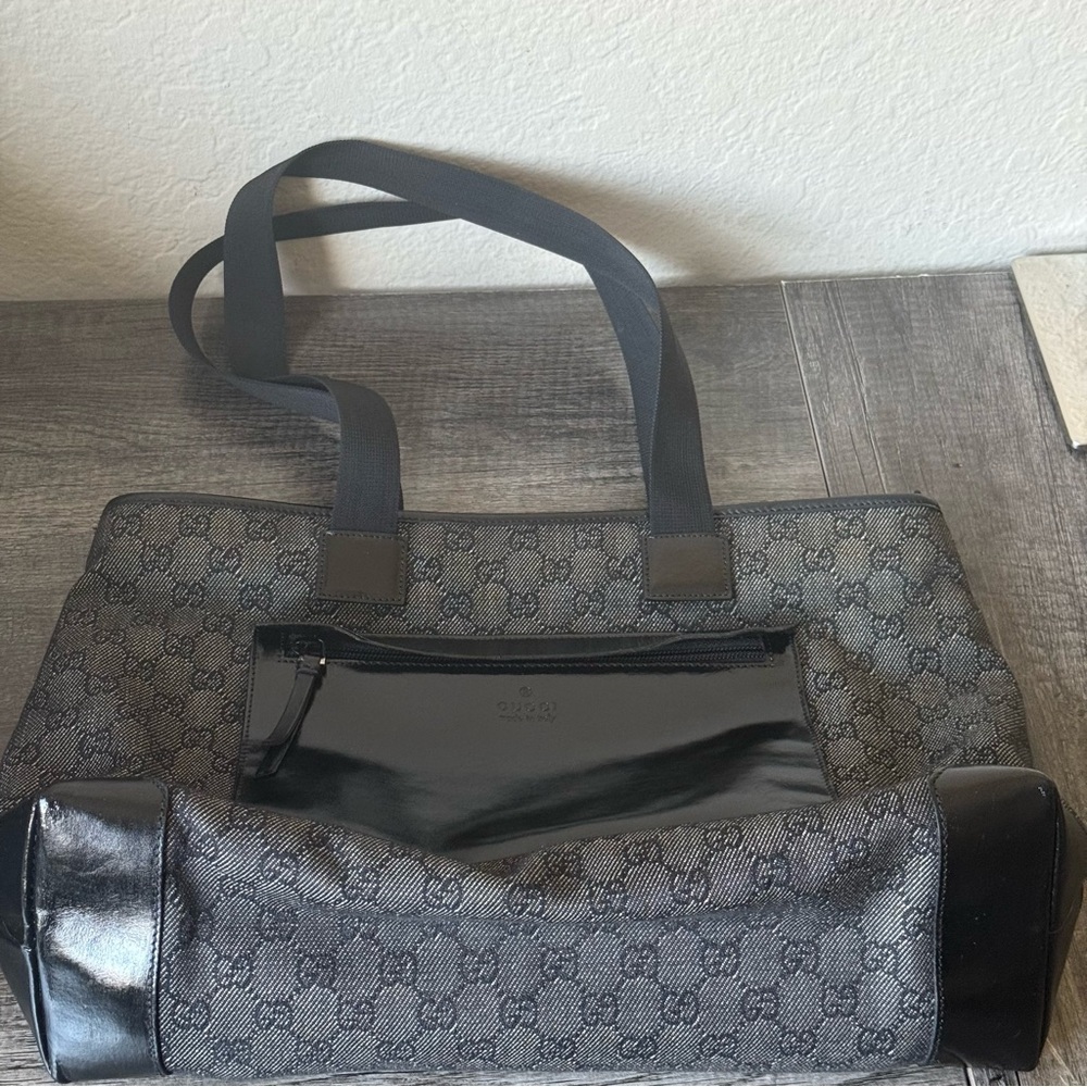 🔥AUTHENTIC GUCCI BLACK DENIM & LEATHER TOTE BAG🔥 - Picture 8 of 16